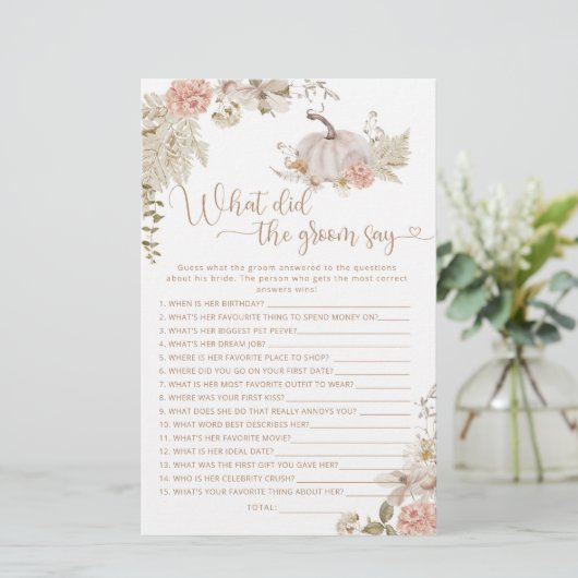 Boho Fall Kürbis Was hat der Bräutigam gesagt (Stehend Vorderseite)