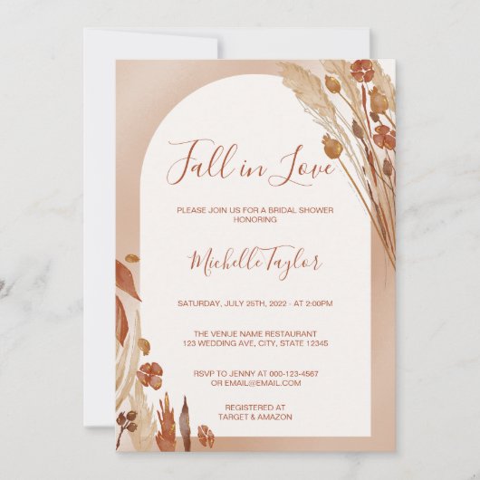 Boho Fall Liebe Arch Terracota Brautparty Einladung (Vorderseite)