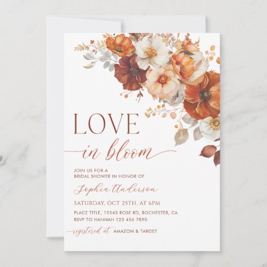 Boho Fall Liebe der Blütenwelt im Brautparty Einladung (Vorderseite)