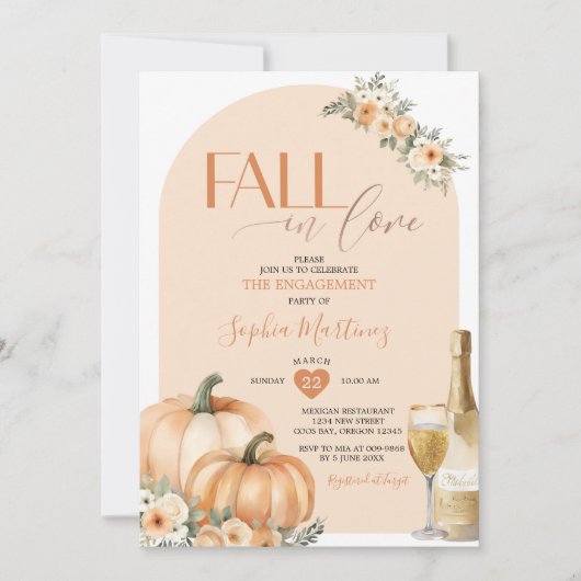 Boho Fall Liebe Floral Pumpkin Engagement Party Einladung (Vorderseite)