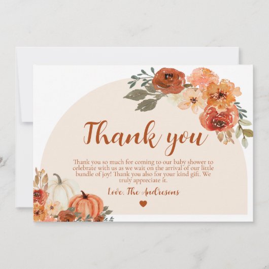 Boho Fall Little Pumpkin Herbstdusche Dankeskarte (Vorderseite)