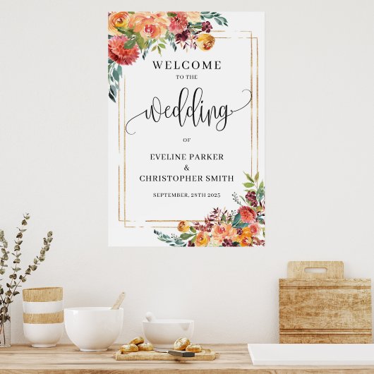 Boho Fall Marigold Goldrahmen Begrüßungsschild Poster (Küche)