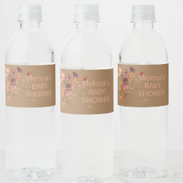 Boho Fall Mauve Pink Gold Leaves Wasserflaschenetikett