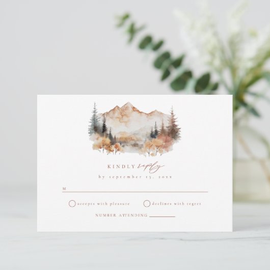 Boho Fall Mountain Wedding RSVP Enclosure Card Begleitkarte (Stehend Vorderseite)