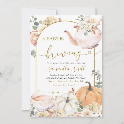 Boho Fall Orange White Pumpkin ein Baby wird braue Einladung (Vorderseite)