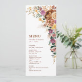 Boho Fall Pampas Floral Wedding Menu Cards Einladung (Stehend Vorderseite)