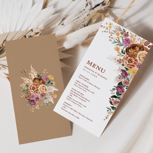 Boho Fall Pampas Floral Wedding Menu Cards Einladung