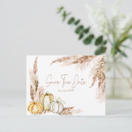 Boho Fall Pampas Grass Save the Date Postkarte (Stehend Vorderseite)