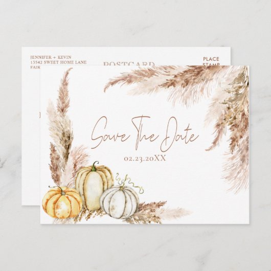 Boho Fall Pampas Grass Save the Date Postkarte (Vorne/Hinten)