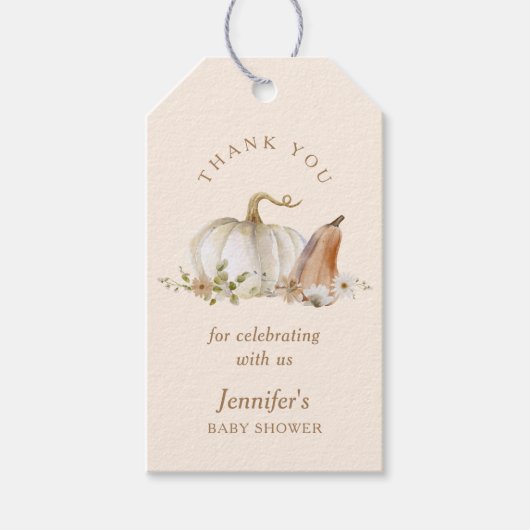 Boho Fall Pumpkin Baby Dusche Danke Geschenkanhänger (Vorderseite)