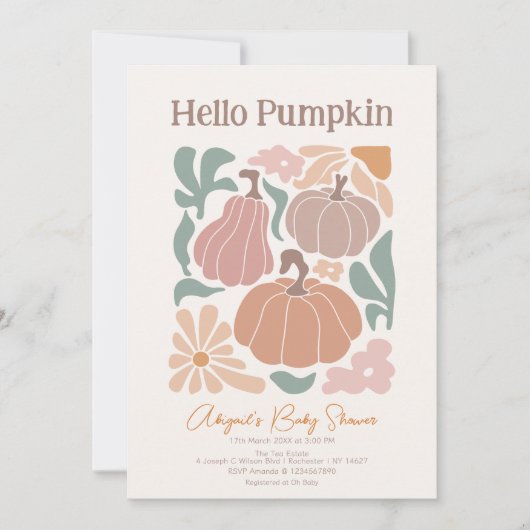 Boho Fall Pumpkin Baby Dusche Einladung (Vorderseite)