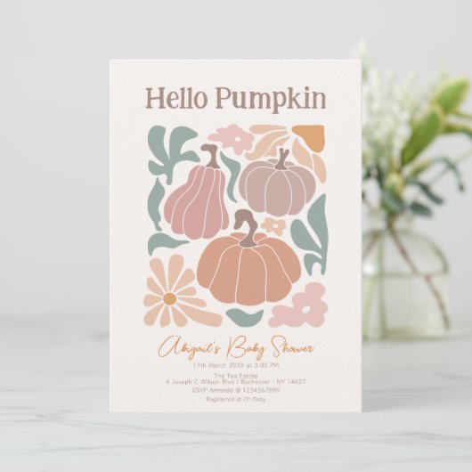 Boho Fall Pumpkin Baby Dusche Einladung (Stehend Vorderseite)