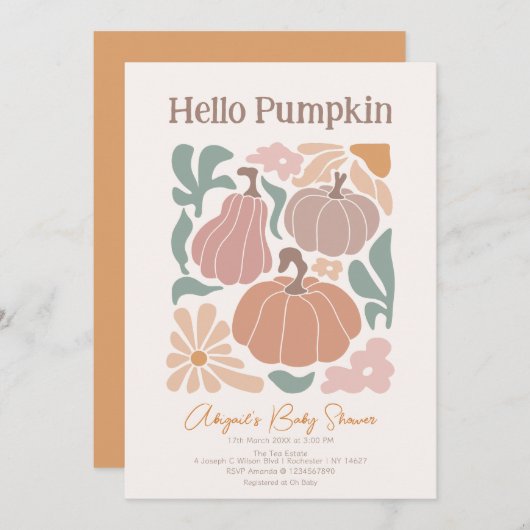 Boho Fall Pumpkin Baby Dusche Einladung (Vorne/Hinten)