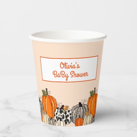 Boho Fall Pumpkin Baby Dusche Pappbecher (Vorderseite)