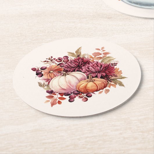 Boho Fall Pumpkin Baby Dusche Runder Pappuntersetzer (Angewinkelt)