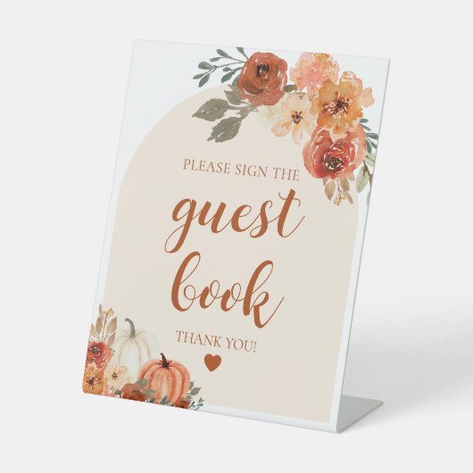 Boho Fall Pumpkin Bitte unterzeichnen Sie unser Gu Sockelschild (Vorderseite)
