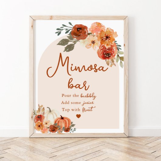 Boho Fall Pumpkin Brautparty Mimosa Bar Sign Poster