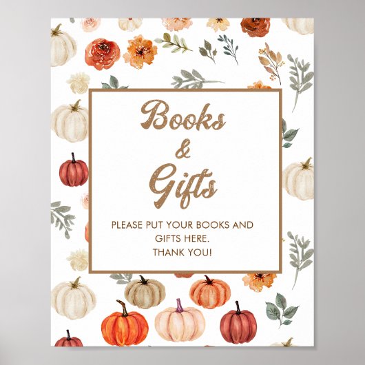 Boho Fall Pumpkin Bücher und Geschenke Kinderdusch Poster (Vorne)