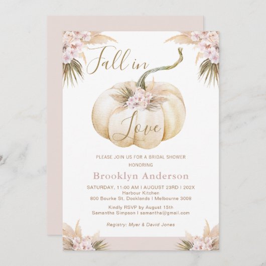 Boho Fall Pumpkin Fall in Liebe Brautparty Einladung (Vorne/Hinten)