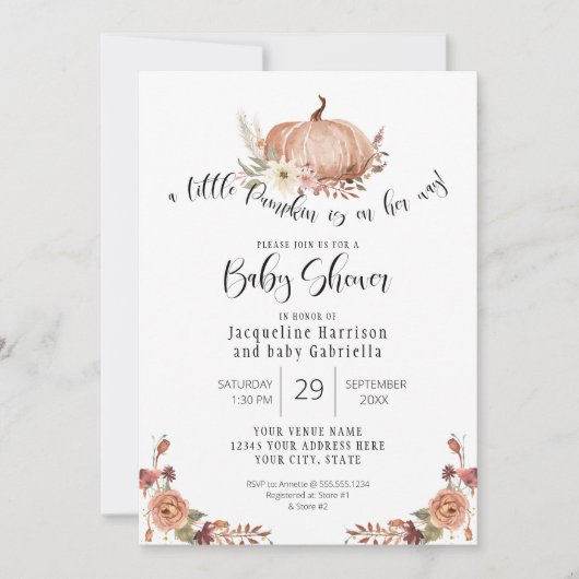 BOHO Fall Pumpkin Floral Herbstleaf Pampas Grass Einladung (Vorderseite)