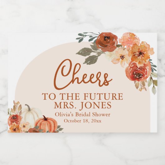 Boho Fall Pumpkin Future Mrs. Brautparty Mini Schaumweinetikett (Einzelnes Label)