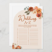 Boho Fall Pumpkin Wedding A-Z Brautparty Game Einladung (Vorne/Hinten)