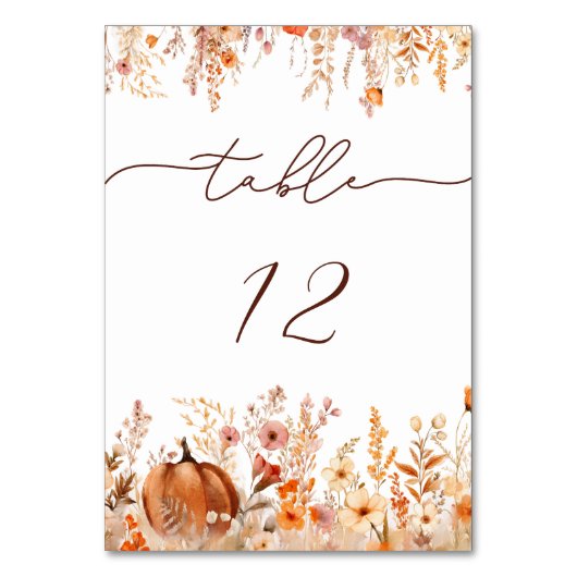 Boho Fall Pumpkin Wedding Tischnummer (Vorderseite)