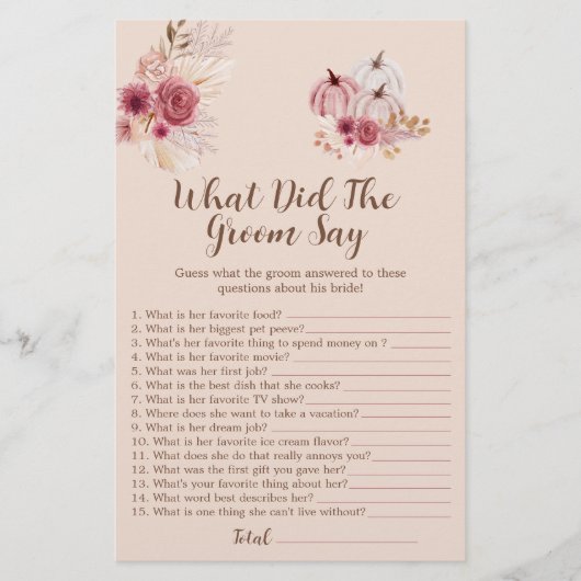 Boho Fall Pumpkin What Did The Groom Say Game (Vorderseite)