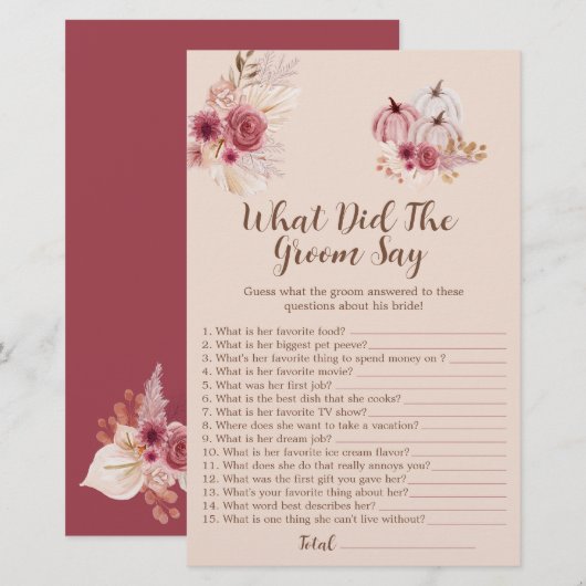 Boho Fall Pumpkin What Did The Groom Say Game (Vorne/Hinten)
