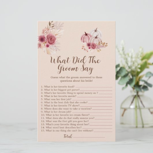 Boho Fall Pumpkin What Did The Groom Say Game (Stehend Vorderseite)
