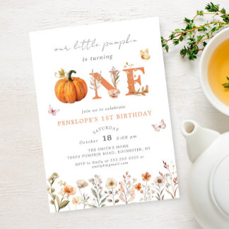 Boho Fall Pumpkin Wildblume 1. Geburtstag Einladung