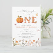 Boho Fall Pumpkin Wildblume 1. Geburtstag Einladung (Stehend Vorderseite)