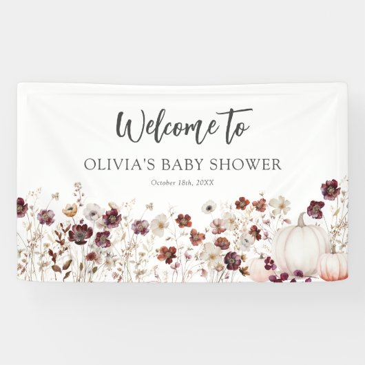 Boho Fall Pumpkin Wildflower Baby Shower Banner (Horizontal)