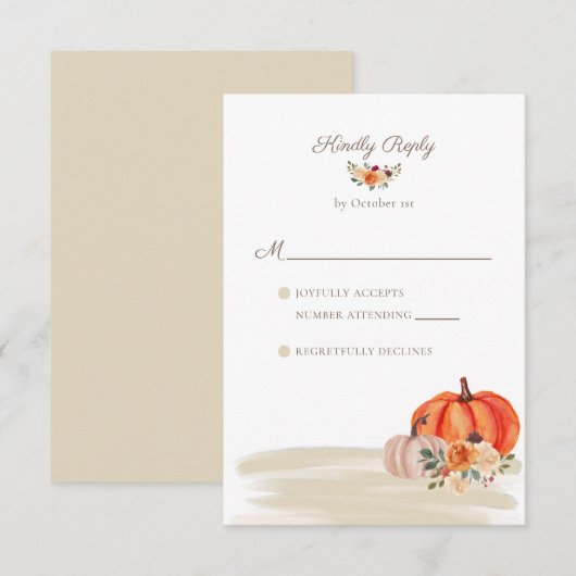Boho Fall Pumpkins Beach Arbor Wedding RSVP Karte (Vorne/Hinten)