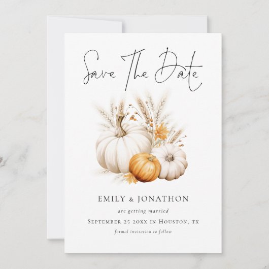 Boho Fall Pumpkins Pampas QR Code Wedding Save The Date (Vorderseite)