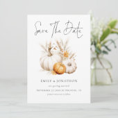 Boho Fall Pumpkins Pampas QR Code Wedding Save The Date (Stehend Vorderseite)