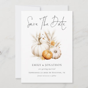 Boho Fall Pumpkins Pampas QR Code Wedding Save The Date