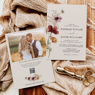 Boho Fall QR Code Foto Wildblume Hochzeit Einladung