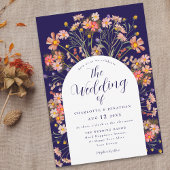 Boho Fall Rustic Floral Arch Navy Blue Wedding Einladung