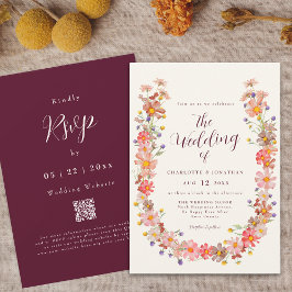 Boho Fall Rustic Floral QR Code Hochzeit Einladung