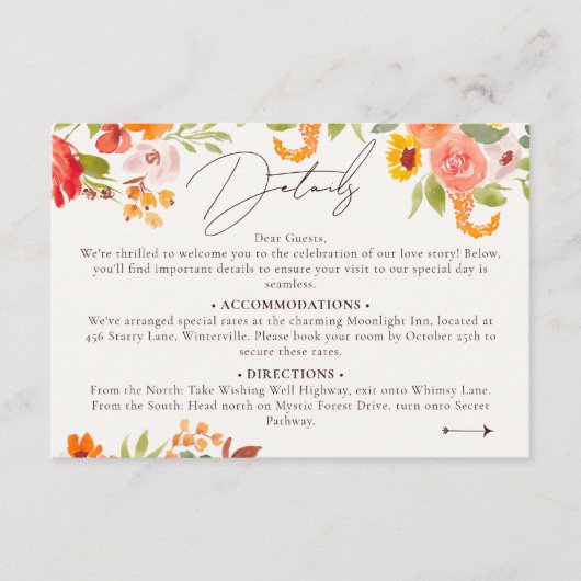 Boho fall rustikale bemalt Blumenzettel Begleitkarte (Vorderseite)