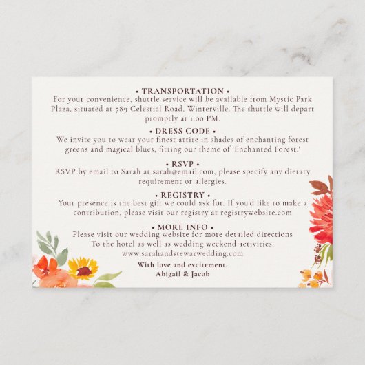 Boho fall rustikale bemalt Blumenzettel Begleitkarte (Rückseite)