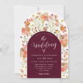 Boho Fall Rustikale Blumenarche Burgund Hochzeit Einladung (Vorderseite)