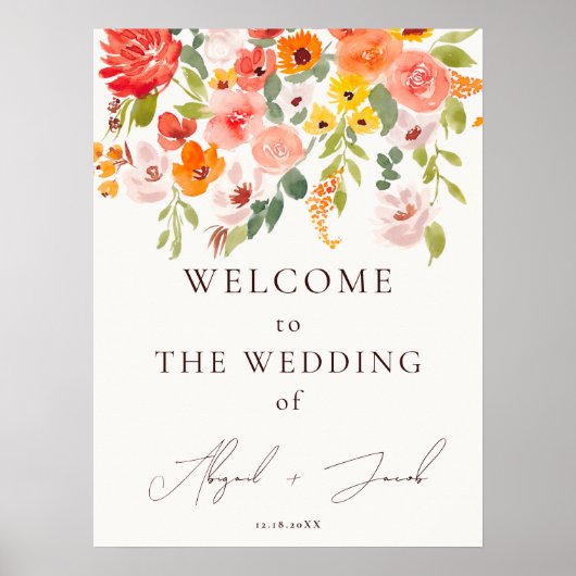 Boho Fall rustikale florale Chic Begrüßung Hochzei Poster (Vorne)
