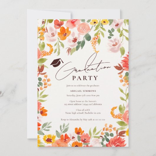 Boho Fall rustikale Hand bemalt Blumenbeet Abschlu Einladung (Vorderseite)