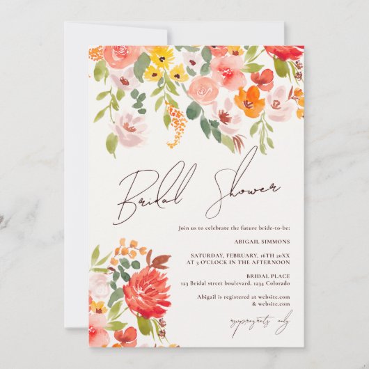 Boho Fall rustikale Hand bemalt Blumenstrauß Braut Einladung (Vorderseite)