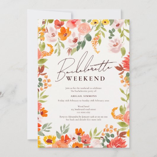 Boho Fall rustikale Hand gemalt Bachelorette Woche Einladung (Vorderseite)
