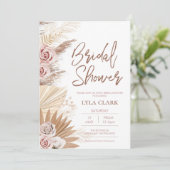 Boho Fall rustikale Pampas Floral Brautparty Einladung (Stehend Vorderseite)
