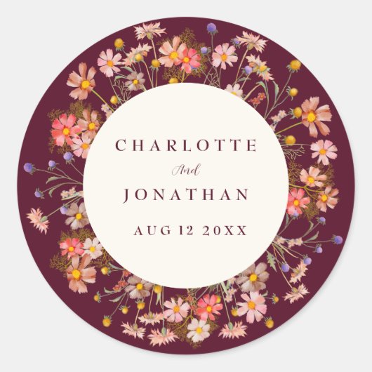 Boho Fall Rustikale Wildblume Blumenhochzeit Runder Aufkleber (Vorderseite)