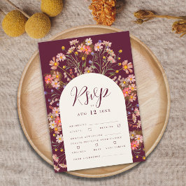 Boho Fall Rustikale Wildblume Blumenstrauß Hochzei RSVP Karte